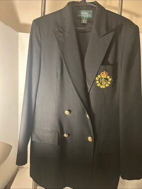 Lauren Ralph Lauren Black Double-Breasted Blazer with Gold Crest Vintage